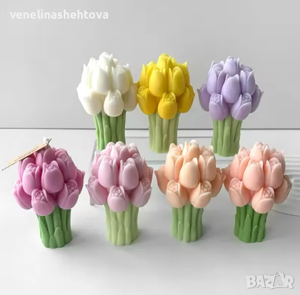 3D голям букет лалета Силиконов молд форма за свещи гипс сапун смола, снимка 1