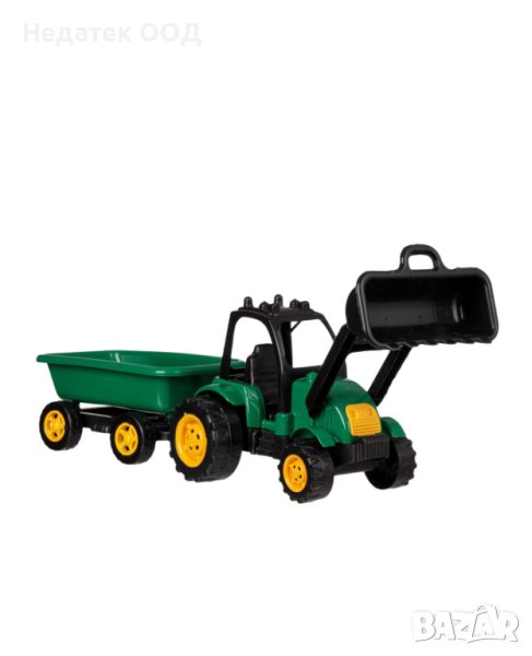  Зелен влекач, с багер и количка, 55см, снимка 1