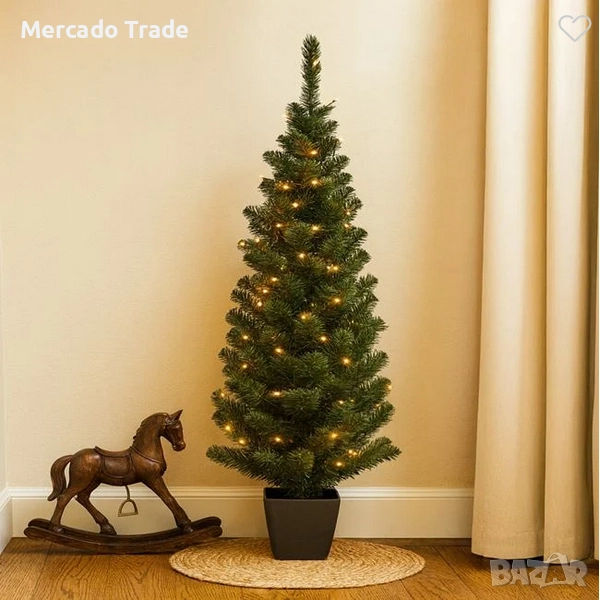 Декоративна коледна настолна елха на батерии в саксия, 50 LED, 90см, снимка 1