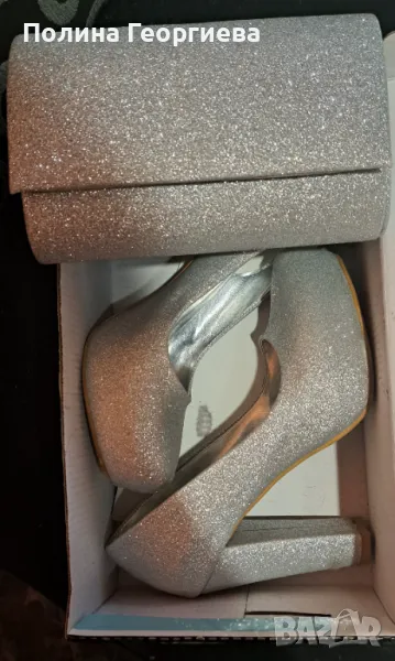 Сребристи обувки 37номер и чанта, снимка 1