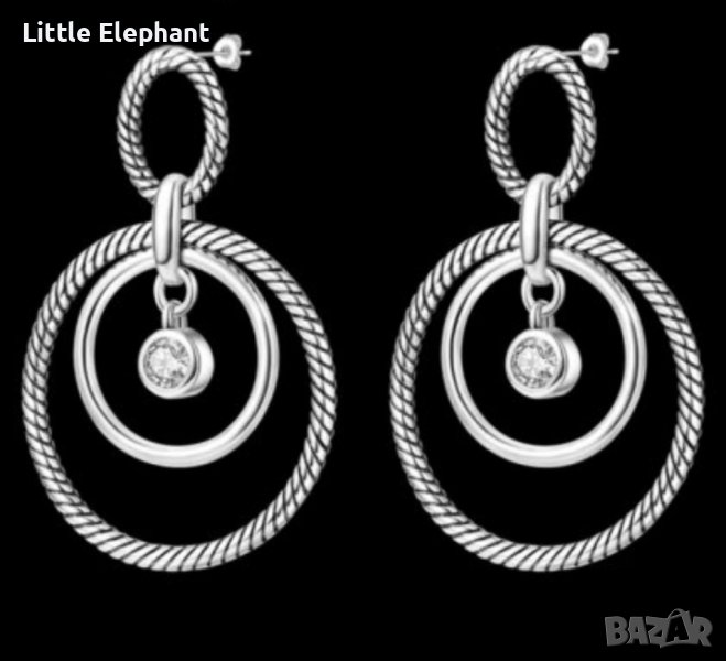 Дизайнерски модел висящи сребърни обеци халки,double и цирконий/нови, снимка 1