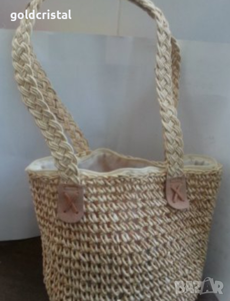 Ретро  дамска плетена камъшена  чанта, снимка 1