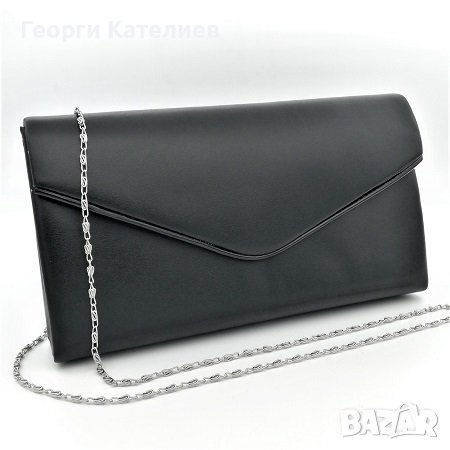 Стилна Официална Дамска Чанта Тип Плик Кожена В Черно, снимка 1