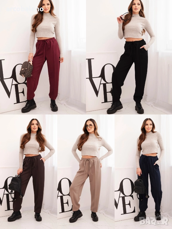 Елегантни дамски панталони с висока талия и връзка на талията, 5цвята , снимка 1