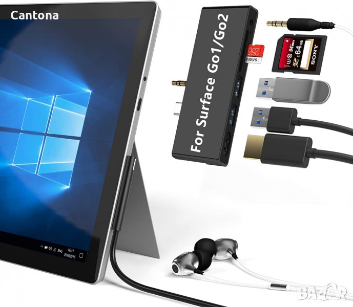 Докинг станция Surface Go 1/2/3 Hub, 4K HDMI, 2xUSB 3.0 порта, 3,5 мм, четец SD/TF карта, снимка 1