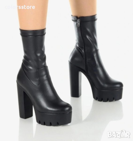 Боти на ток - черна кожа - NA7, снимка 1