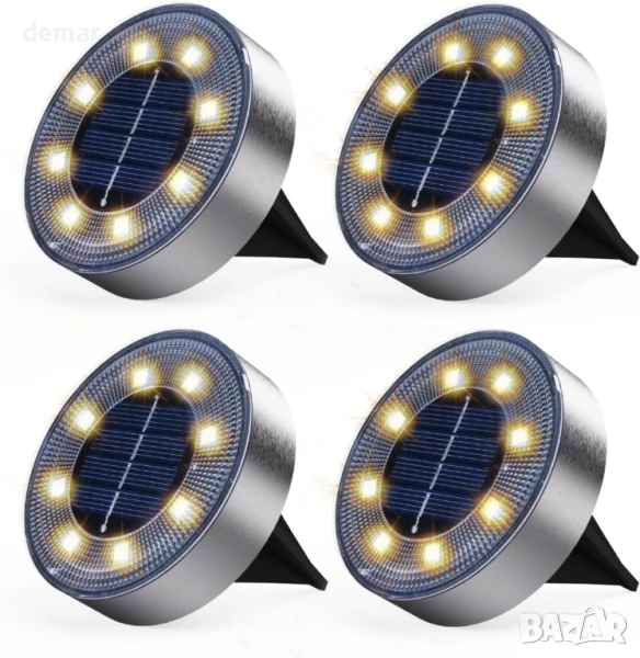 SEEMAIL Соларни земни лампи за външен монтаж, IP68, 8 LED, 4 броя, снимка 1