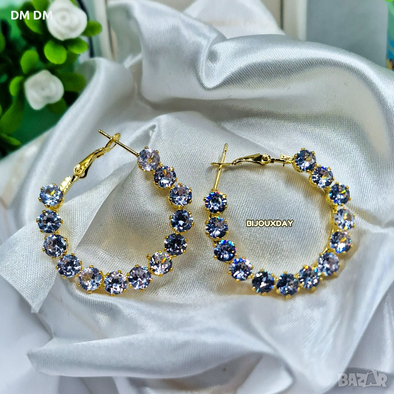 Crystal Circle Hoops – дамски обеци с кристали ✨с позлата, снимка 1