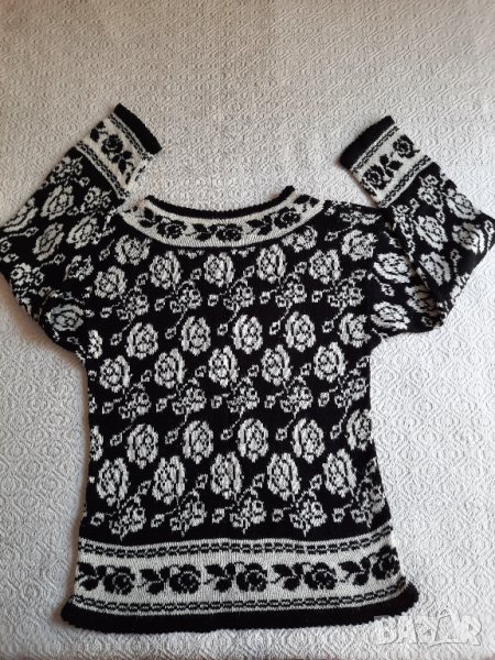Блуза в бяло – черно рози размер Л, снимка 1