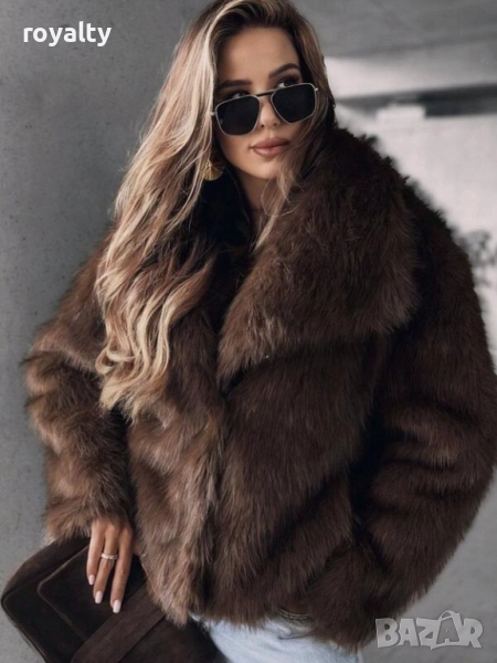 Дамско кафяво пухкаво палто, снимка 1