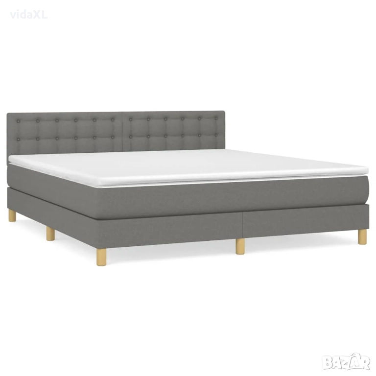 vidaXL Боксспринг легло с матрак, тъмносиво, 160x200 см, плат(SKU:3140946), снимка 1