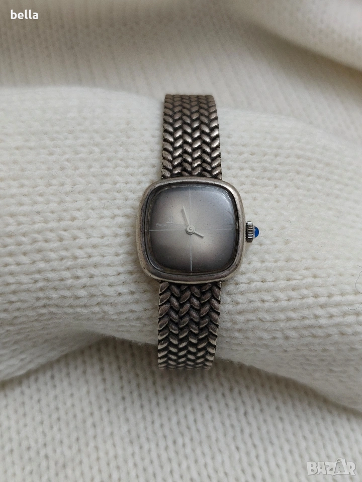 BAUME & MERCIER-Сребърен дамски часовник,сребърна верижка с интересна масивна плетка 800 проба, снимка 1