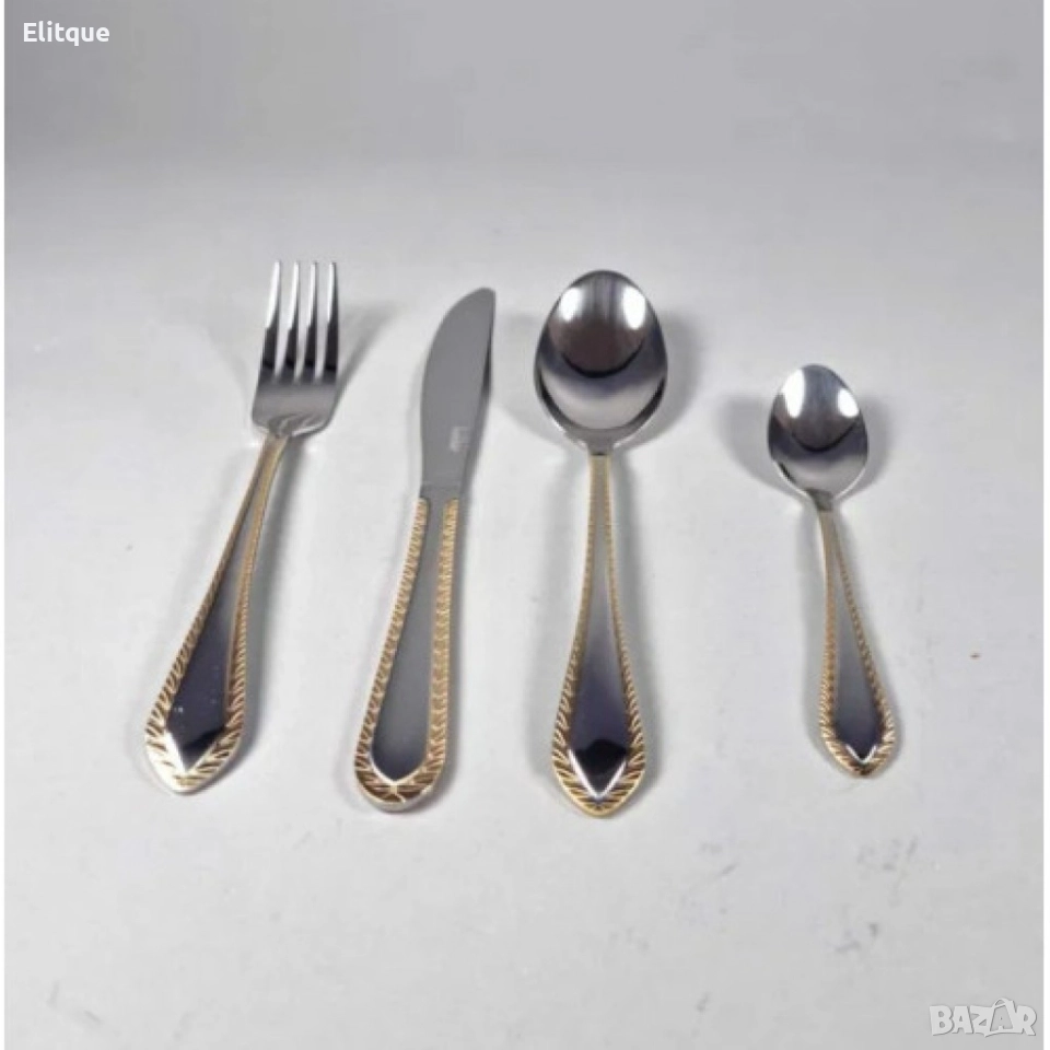 Комплект прибори за хранене Bohmann, Неръждаема стомана, 24 бр., Инокс със златист кант, снимка 1