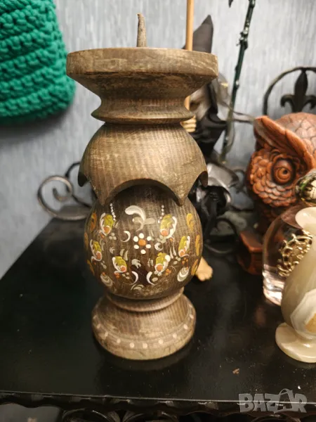 Руски ръчно изработен свещник дърво, снимка 1