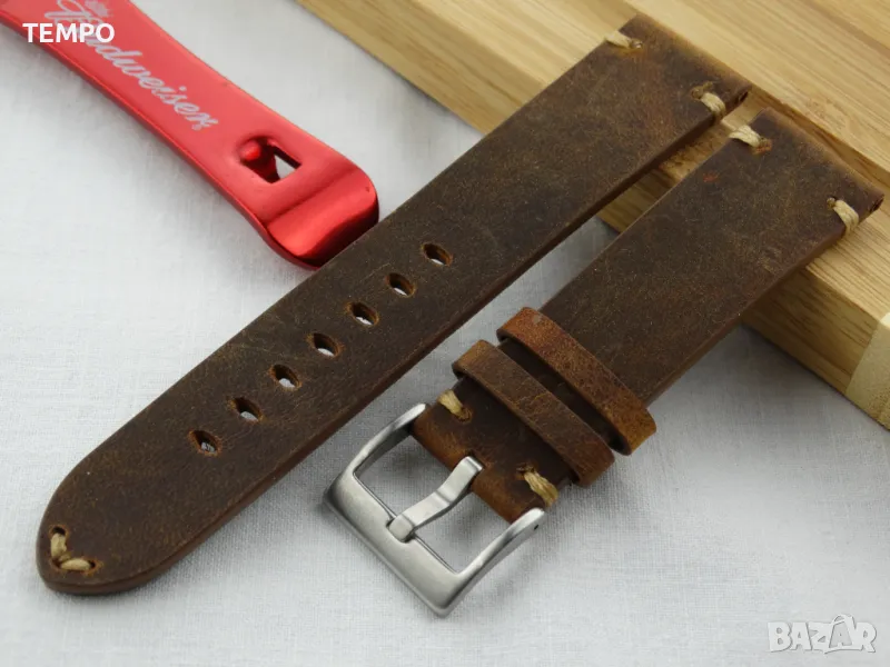 КОЖЕНА КАИШКА СВ. КАФЯВА- 18мм + ПОДАРЪК, снимка 1