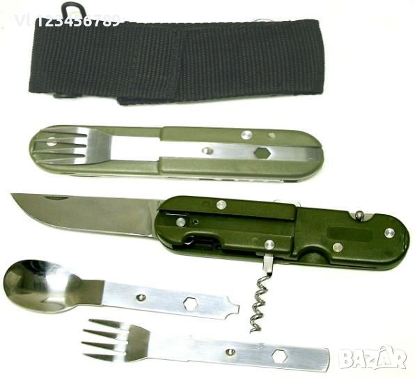 Туристически комплект-нож, лъжичка, виличка отварачка, снимка 1