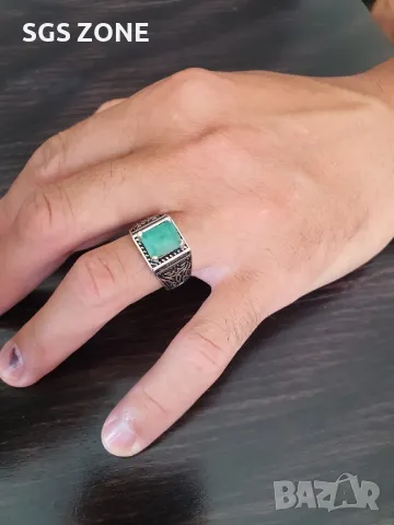 Мъжки Сребърни Пръстени с Естествени Камъни, снимка 11 - Колиета, медальони, синджири - 49988106