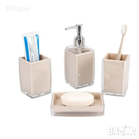 Комплект аксесоари за баня Cheffinger – 4 части, дозатор за сапун, чаша за четки и сапунерка, снимка 9 - Други стоки за дома - 53165683