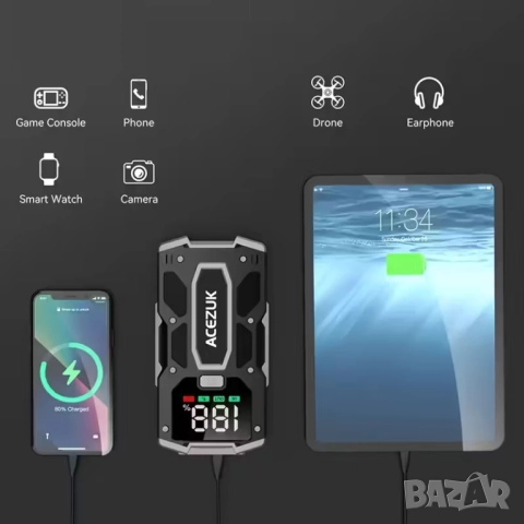 Jump Starter (бичѐ) - 12V/7000А бустер за подаване на ток и Power Bank , снимка 4 - Аксесоари и консумативи - 51944626