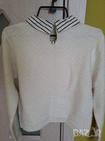 Дамска зимна бяла блуза с яка от плат, снимка 3 - Блузи с дълъг ръкав и пуловери - 38284388