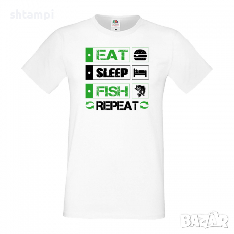 Мъжка тениска Fish 2,Sleep,Fish,Anime,Repeat,Ядене,Спане,Риба,Подарък,Повторение,Празник,, снимка 2 - Тениски - 36418990