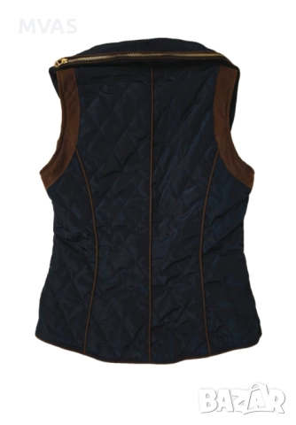 Нов ZARA тъмно син елек с кафява кожа S XS размер , снимка 2 - Елеци - 51880882