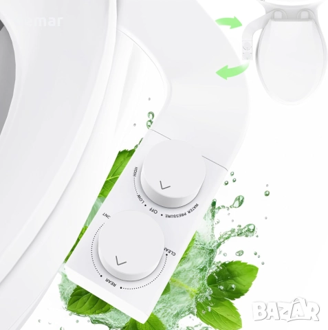 Приставка за Биде за тоалетна чиния с обръщане ляво/дясно, двойни дюзи (задно и женско измиване)