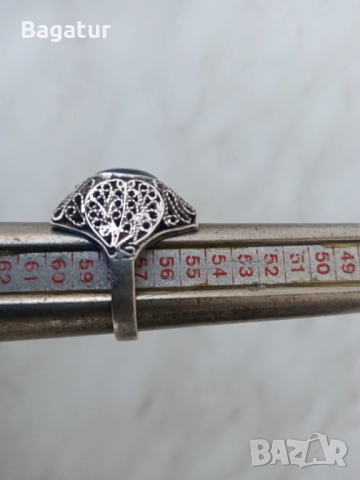 Пръстен с котешко око,сребро,филигран ажур, снимка 10 - Антикварни и старинни предмети - 52526340