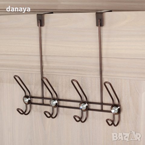 1333 Метална закачалка за врата с 4 куки декорирана с камъчета