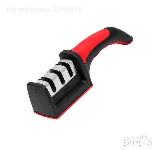  ТОЧИЛО ЗА НОЖОВЕ, РЪЧНО, 3 НИВА, НЕПЛЪЗГАЩА СЕ ДРЪЖКА, ЧЕРВЕНО - ЧЕРНО, 21.3 Х 6 СМ, снимка 1