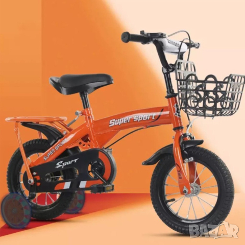 Детски велосипед с кош, помощни колела и два вида спирачки 
