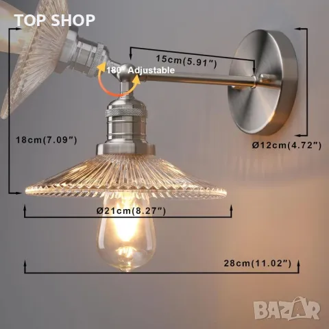 Yosoan Индустриална ретро стенна лампа от оребрено стъкло, снимка 4 - Лампи за стена - 49965471