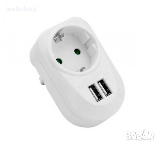 Разклонител за контакт , шуко, 2xUSB 3.4A, без кабел, бял, 220V, 16A, снимка 1