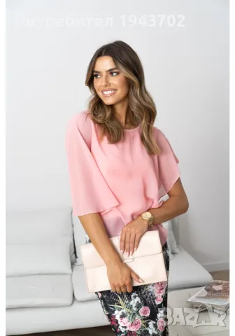 Дамска блуза от шифон в розов цвят F7024, снимка 3 - Корсети, бюстиета, топове - 48118199