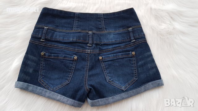 Къси дънкови панталони с висока талия размер С-М, снимка 5 - Къси панталони и бермуди - 37434457
