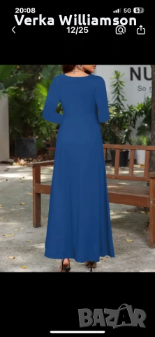 Дълга синя рокля от полиестер размер L, снимка 2 - Рокли - 53417500