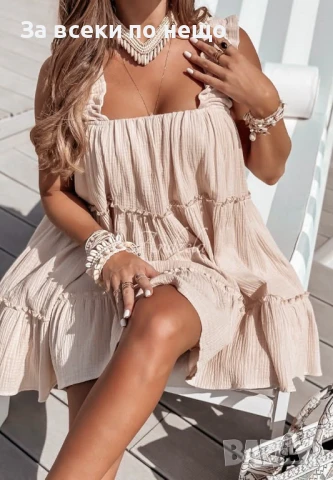 Дамска Къса Лятна Рокля - 3 Налични Цвята Код A661, снимка 3 - Рокли - 50669541