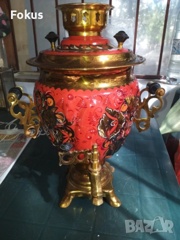 Уникален руски ръчно рисуван самовар чайник