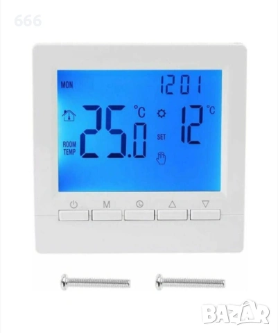 Термостат бял, 85x85x28mm, синьо осветление.