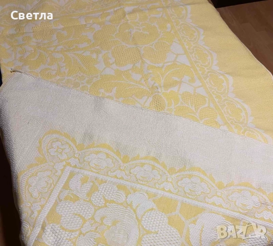 Шалте 2 бр, 1.Произход Египет-египетски памук,бяло/бледо жълто и 2.Шалте, памук и коприна, бяло, снимка 2 - Покривки за легло - 51532053