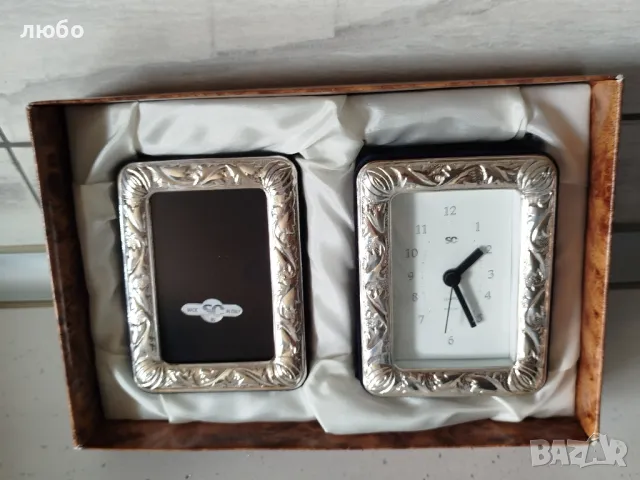 Сребърен Комплект от Часовник и Рамка за Снимка Сребро 0,925, снимка 2 - Други ценни предмети - 48739779