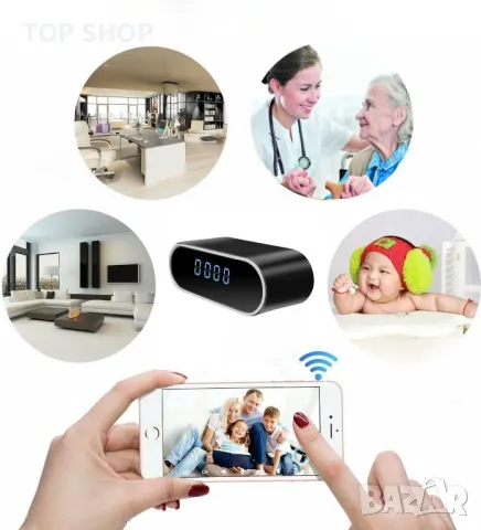 Часовник с камера, HD 1080P WiFi камера с будилник с нощно виждане, снимка 5 - Камери - 49160630