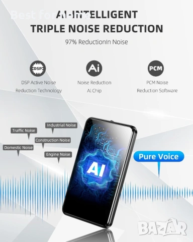 128GB гласов рекордер, аудио рекордер с AI-интелигентно тройно шумопотискане, записващо устройство , снимка 3 - Други - 53443414