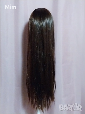 Дълга права перука в кестеняво с бретон, снимка 9 - Аксесоари за коса - 52518581