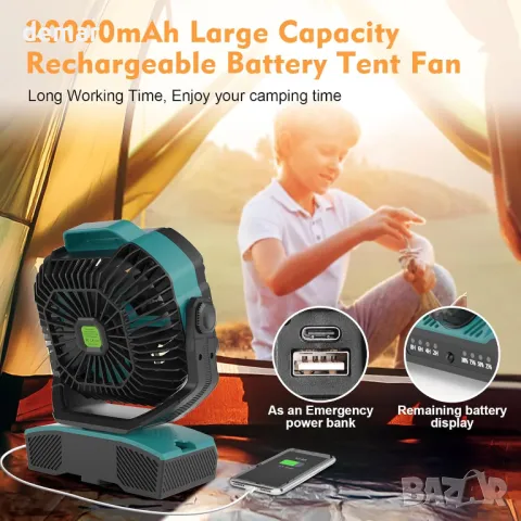 RUNTOP осцилиращ вентилатор с батерия 20000mАh, LED/RGB светлина и дистанционно, снимка 3 - Други стоки за дома - 49674033