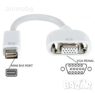 ANIMABG Преходник Mini DVI към VGA адаптер за връзка на Mac PC компютър MacBook Laptop лаптоп с мони, снимка 5 - Кабели и адаптери - 44077030