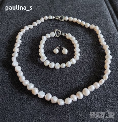 Зашеметяващ комплект от естествени бели сладководни перли, снимка 1 - Бижутерийни комплекти - 33618068