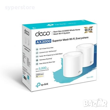 Удължител на интернет обхват TP-Link Deco X60 AX3000 2-pack Mesh Wi-Fi 6 система за целия дом или оф, снимка 2 - Рутери - 38369349