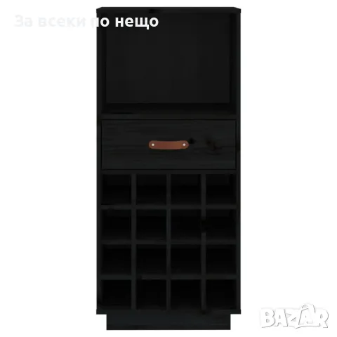 Шкаф за вино, черен, 45x34x100 см, борово дърво масив, снимка 6 - Шкафове - 47287175