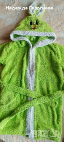 Халатче за момче, зайче и пончо хавлийка за 5-6 годинки, снимка 5 - Хавлии и халати - 53107129
